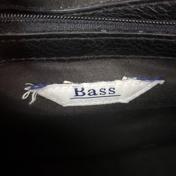 Bass Handbag Purse Black Leather Compartments Magnetic Closure Double Handles - Picture 7 of 7